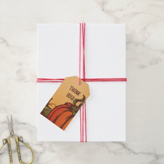 Eenzame pompoen op het veld. De herfst verlaat her Cadeaulabel (Met Touw)