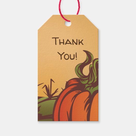 Eenzame pompoen op het veld. De herfst verlaat her Cadeaulabel (Voorkant)