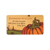 Eenzame pompoen op het veld. De herfst verlaat her Etiket (Voorkant)