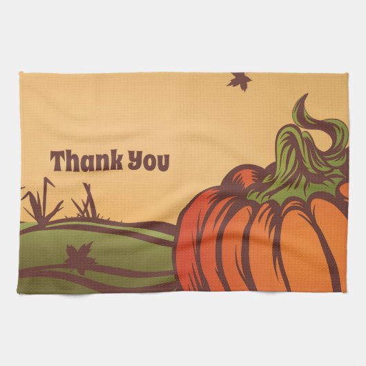 Eenzame pompoen op het veld. De herfst verlaat her Theedoek (Horizontaal)