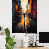 Eenzame Reis – Expressionistische Abstracte Stedel Poster (Thuiskantoor)