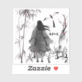 Eenzame Reiziger - Bamboebos Sumi-e Sticker