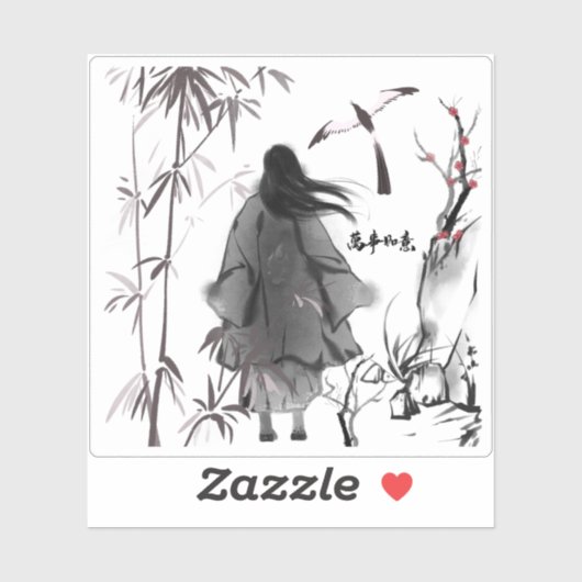 Eenzame Reiziger - Bamboebos Sumi-e Sticker (Vel)