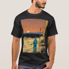 Eenzame Reiziger in Woestijn Zonsondergang Kunst T-shirt