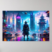 Eenzame samoerai in futuristische stad poster (Voorkant)