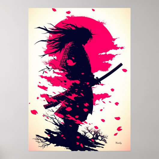 Eenzame Samurai onder de Sakura Maan Poster (Voorkant)