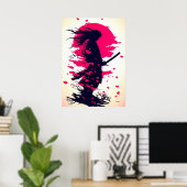 Eenzame Samurai onder de Sakura Maan Poster (Thuiskantoor)