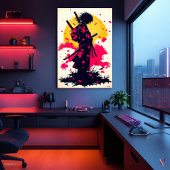 Eenzame Samurai tussen Vallende Sakura Poster