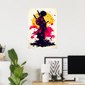Eenzame Samurai tussen Vallende Sakura Poster (Thuiskantoor)