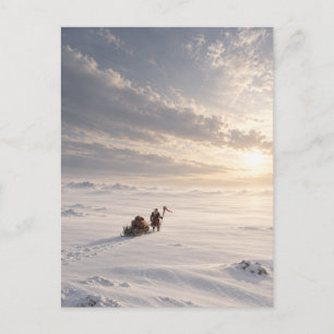 Eenzame Santa in besneeuwde Toendra bij Zonsopgang Briefkaart