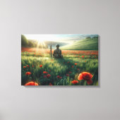 Eenzame soldaat in een rood papaverveld canvas afdruk (Voorkant)