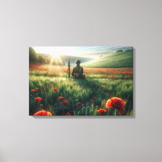 Eenzame soldaat in een rood papaverveld canvas afdruk (Voorkant)