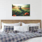 Eenzame soldaat in een rood papaverveld canvas afdruk (Insitu (Slaapkamer))