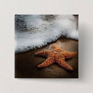 Eenzame Starfish op het strand Vierkante Button 5,1 Cm