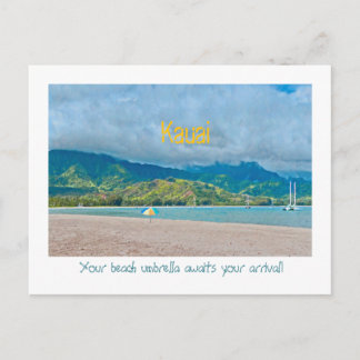 Eenzame strandparasol op leeg strand/Kauai Briefkaart