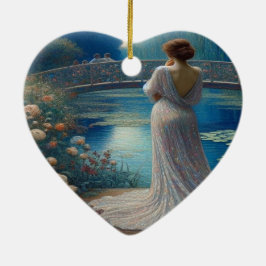 Eenzame vrouw die naar anderen kijkt valentijnsboo keramisch ornament