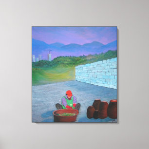Eenzame vrouw maakt Kimchi in Korea Canvas Afdruk