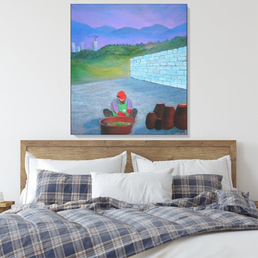 Eenzame vrouw maakt Kimchi in Korea Canvas Afdruk (Insitu (Slaapkamer))