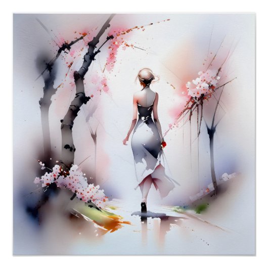 Eenzame vrouw wandelt perfect poster (Voorkant)