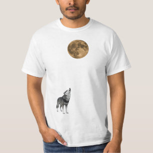 Eenzame Wolf die Huilt naar Gouden Volle Maan Natu T-shirt