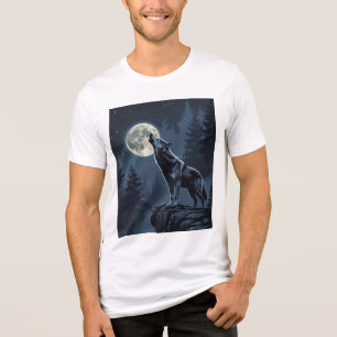 Eenzame wolf die naar de maan huilt Nacht bos kuns Tri-Blend Shirt