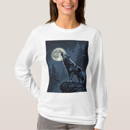 Eenzame wolf die naar de maan huilt Nachtelijke bo T-shirt