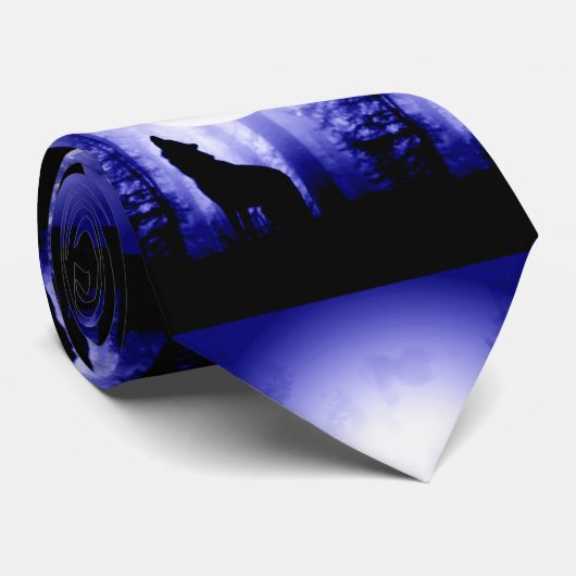 Eenzame Wolf Howling bij Moon Neck Draag Stropdas (Opgerold)