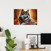 Eenzame wolf in het bos: eenzaamheid temidden van  poster (Thuiskantoor)