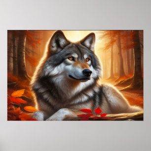 Eenzame wolf in het bos: eenzaamheid temidden van  poster