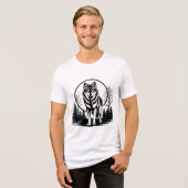 Eenzame Wolf Maan Oude Bos Natuur Houtsnede Tri-Blend Shirt (Voorkant volledig)