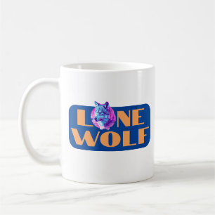 Eenzame Wolf of uw bericht, grote oranje tekst, bl Koffiemok