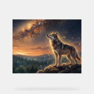 Eenzame Wolf Onder De Sterrenhemel Van De Melkweg Acryl Bord