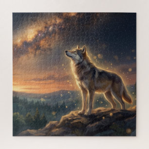 Eenzame Wolf Onder De Sterrenhemel Van De Melkweg Legpuzzel