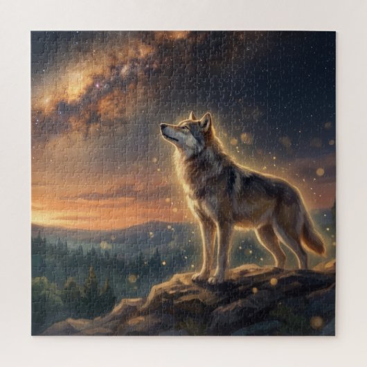 Eenzame Wolf Onder De Sterrenhemel Van De Melkweg Legpuzzel (Verticaal)