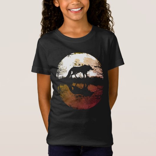 Eenzame Wolf Onder de Volle Maan T-shirt (Voorkant)