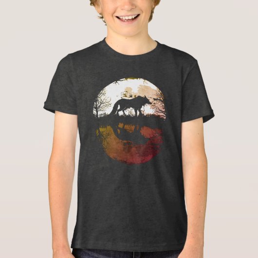 Eenzame Wolf Onder de Volle Maan Tri-Blend Shirt (Voorkant)