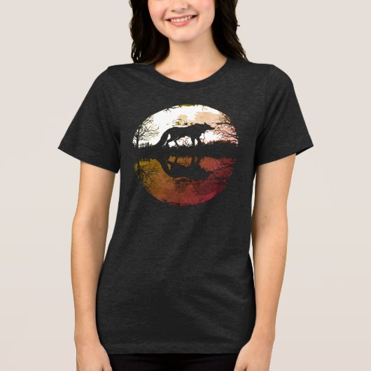 Eenzame Wolf Onder de Volle Maan Tri-Blend Shirt (Voorkant)