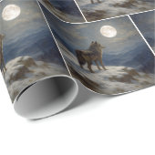 Eenzame Wolf op een Bergtop in het Maanlicht Cadeaupapier (Rol Hoek)