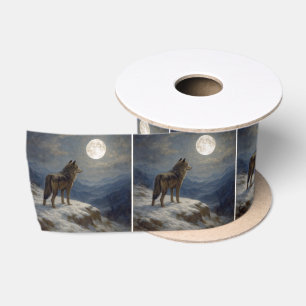 Eenzame Wolf op een Bergtop in het Maanlicht Satijnen Lint