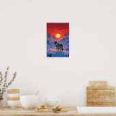 Eenzame Wolf Staat Tegen De Zonsondergang Poster (Keuken)