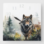 Eenzame Wolf Vierkante Acryl Wandklok (Voorkant)