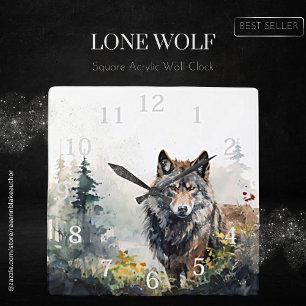 Eenzame Wolf Vierkante Acryl Wandklok