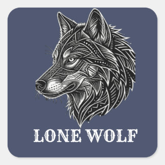 EENZAME WOLF VIERKANTE STICKER
