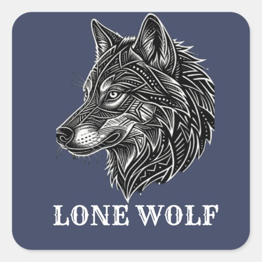 EENZAME WOLF VIERKANTE STICKER (Voorkant)