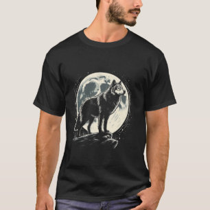 Eenzame Wolf Volle Maan Wildernis Natuur Nachtelij T-shirt