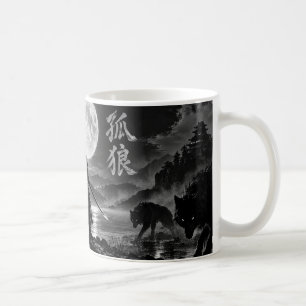 Eenzame Wolven Samurai Onder de Maan – Kanji Kunst Koffiemok