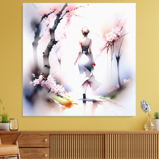 Eenzame Woman Walking Canvas Afdruk (Insitu (Woonkamer))