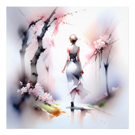 Eenzame Woman Walking Foto Afdruk