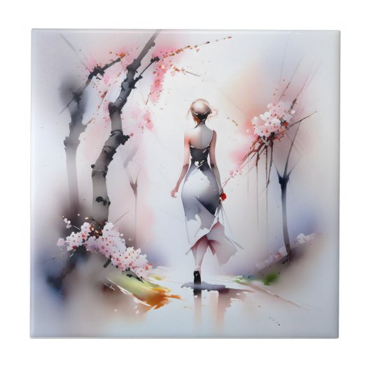 Eenzame Woman Walking Tegeltje (Voorkant)