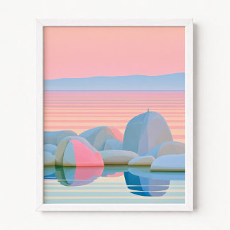 Eenzame zeevogel Pastel Ombre Zonsondergang Reflec Poster